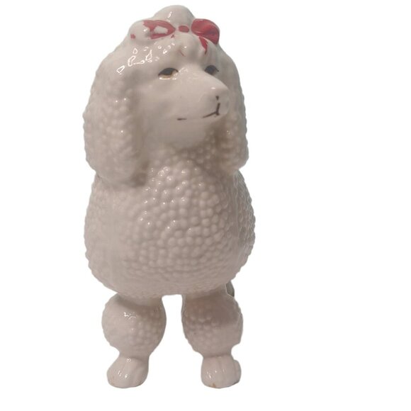 Vintage MCM French Poodle Figurine Ceramic Marked 98 White Red Bow READ - Picture 4 of 12